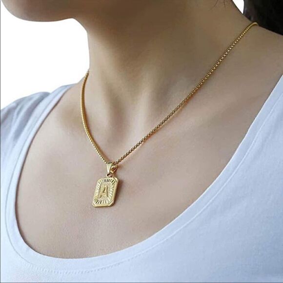 22” Womans Gold Initial Letter Necklace - Picture 2 of 14